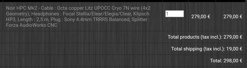 Sold: Forza AudioWorks ‘Noir HPC Mk2’ 4.4mm, 2x3.5mm, 2.5m | Headphone