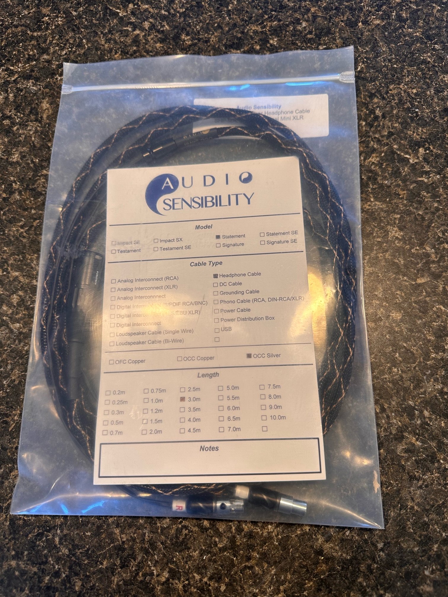 Closed Audio Sensibility Statement (Silver) Headphone Cable (3M