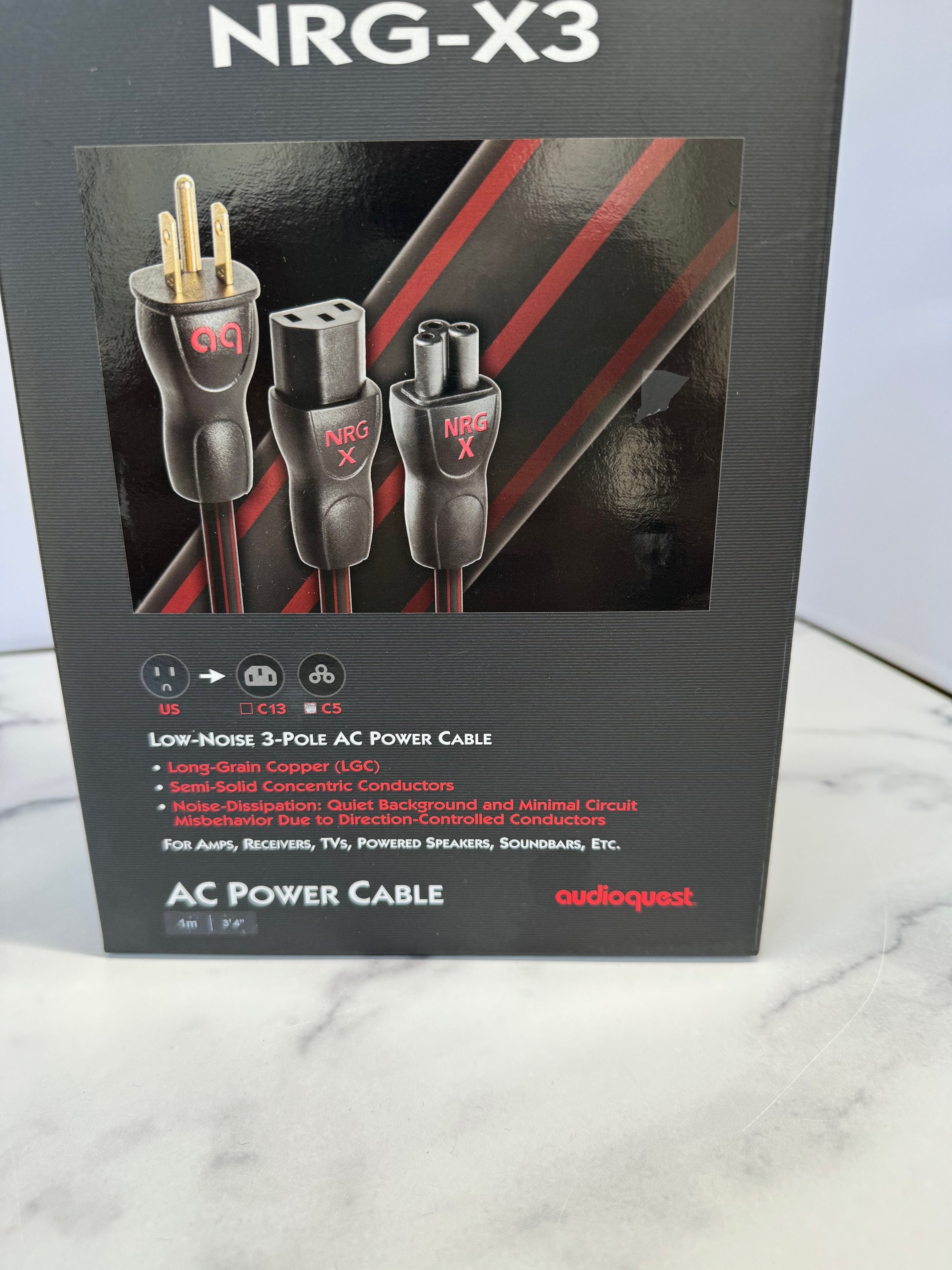 Closed Audioquest NRGX3 AC power cable 1m C5 termination Headphone