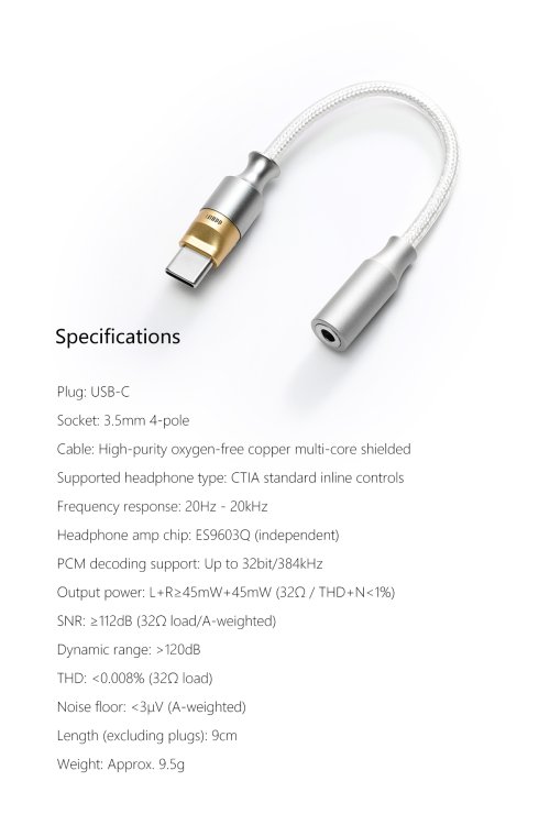 ddHiFi TC35CM2 USB-C to 3.5mm Hi-Res DAC & AMP Cable High-Fidelity ...