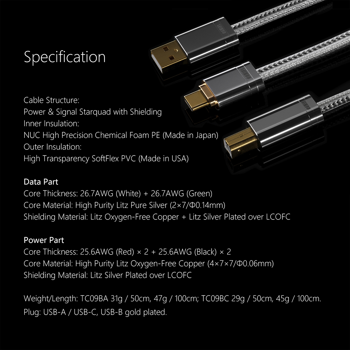 ddHiFi TC09BA (USB-A to USB-B) / TC09BC (USB-C to USB-B) HiFi