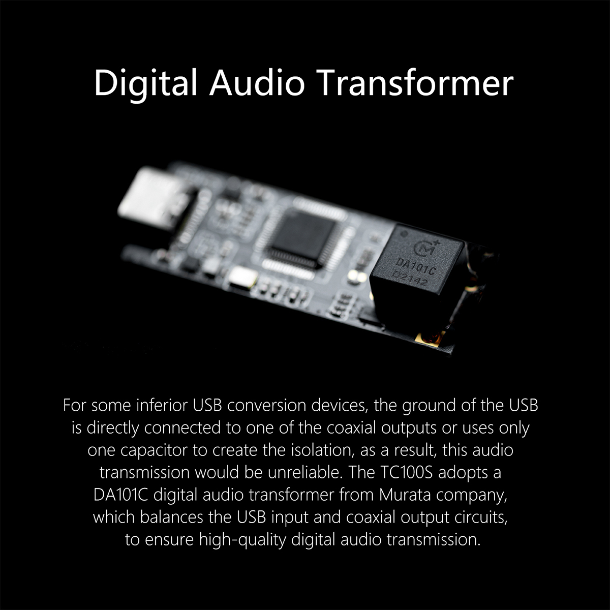 Digital Audio Transformer Module ddHiFi TC100S Portable USB-C Female to RCA Coaxial Digital Interface ...