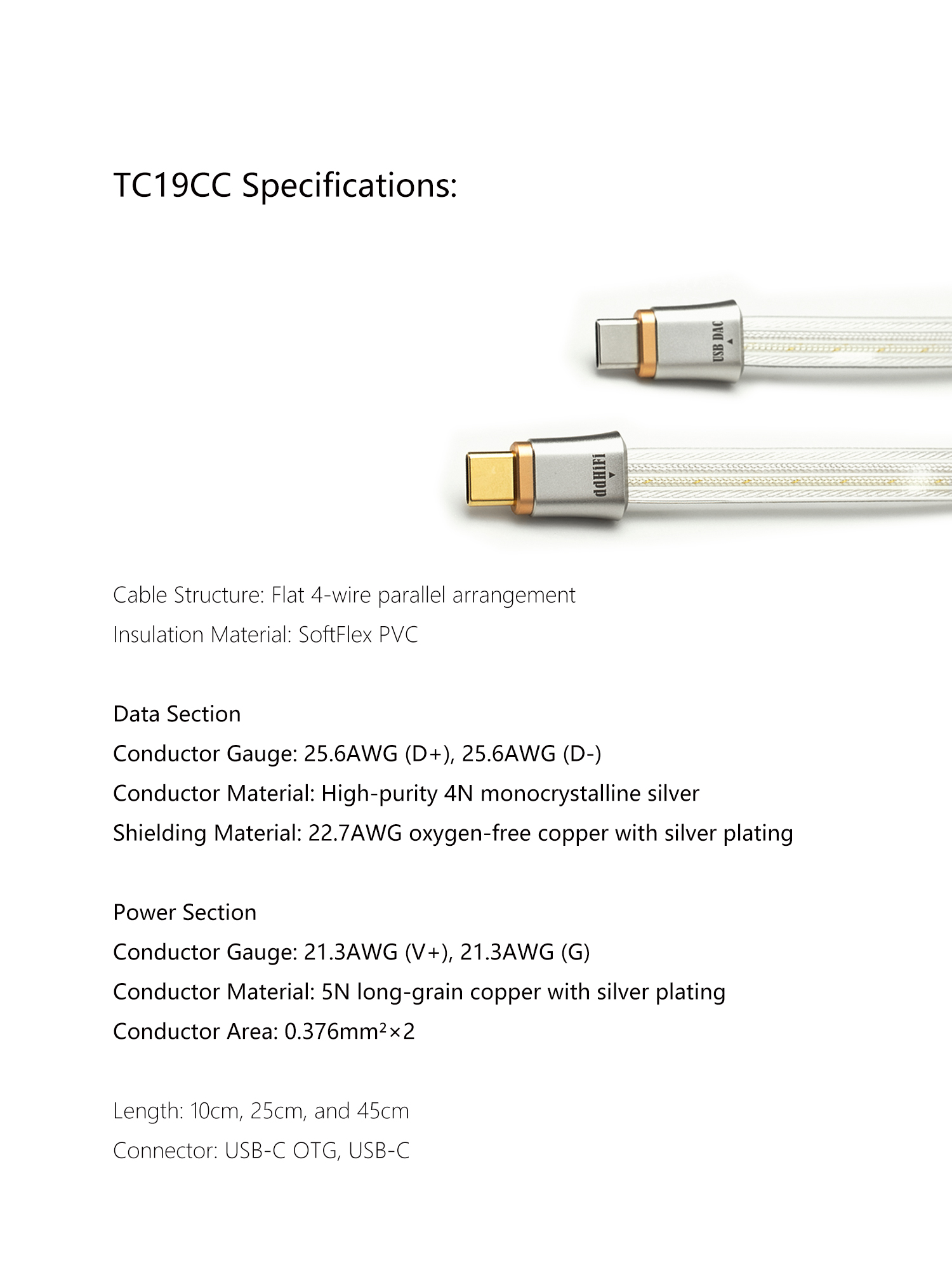 ddHiFi TC19CC (Comet) Flagship Pure Silver USB-C to USB-C