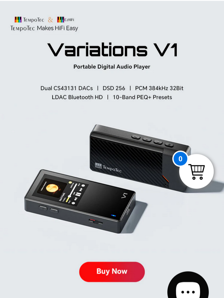 TempoTec Variations V1 Lettore Musicale HiFi Portatile – Bluetooth 5.1, Uscite 4.4mm E 3.5mm, Supporta DSD256 E MicroSD Fino A 2TB