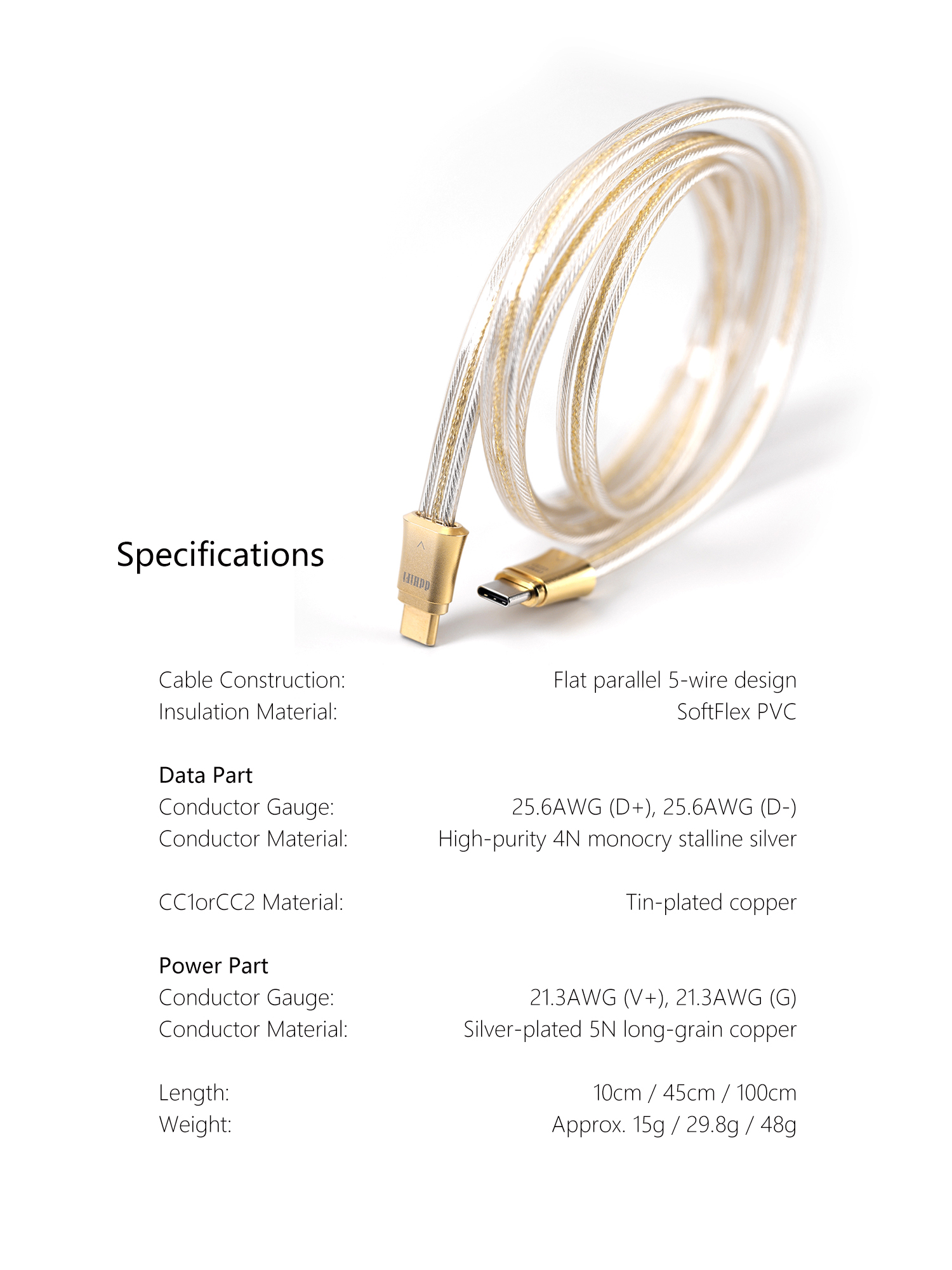 ddHiFi TC19CC Gold (Comet Gold) Pure Silver Digital Signal Cable