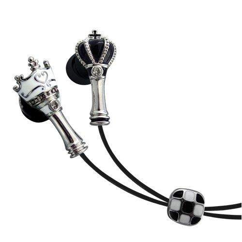 Deluxe Austrian Crystal Jeweled Earbud Earphones (Chess Bishop/Queen Crown Top)